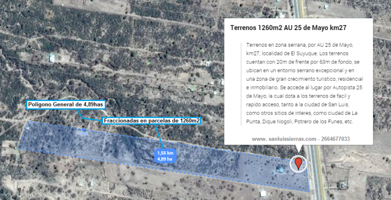 Terrenos al pie de las Sierras San Luis, AU 25 de Mayo km 27