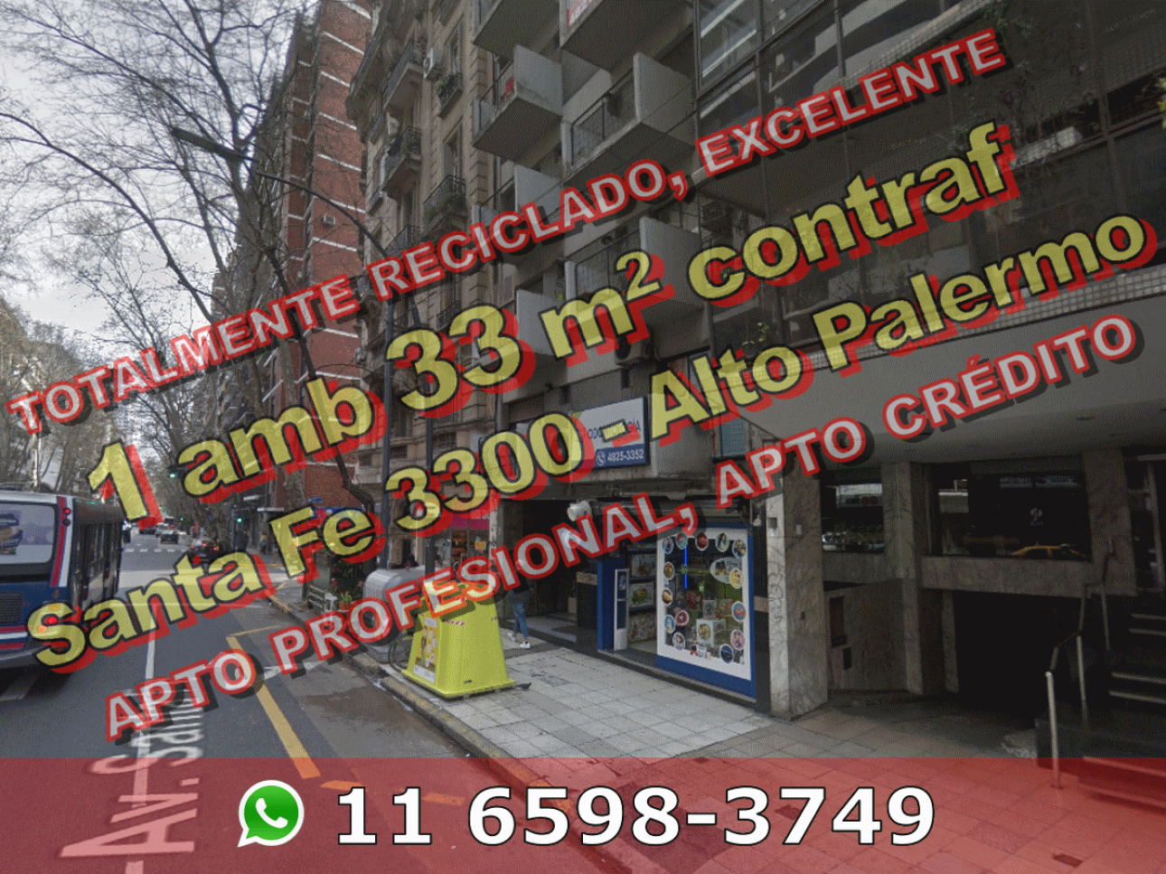 Dto Alto Palermo 1amb 33m2 contrafte Santa Fe 3300 u$s93.000