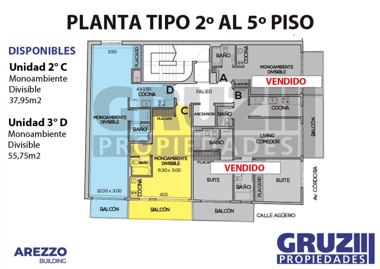2° C - 1 amb divisible 37,95m2 c/ balcón - Av. Córdoba 3099