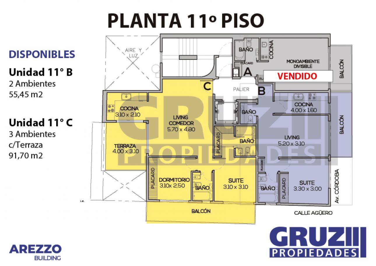 11° C - 3 amb 92m2 c/ balcón y terraza - Av. Córdoba 3099