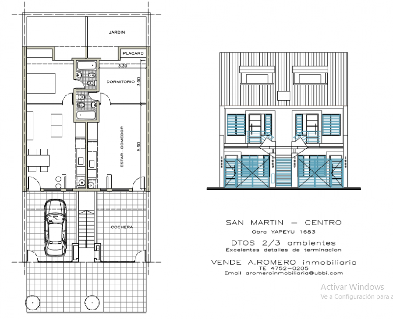 departamento 2 amb. P:B c/ patio y cochera