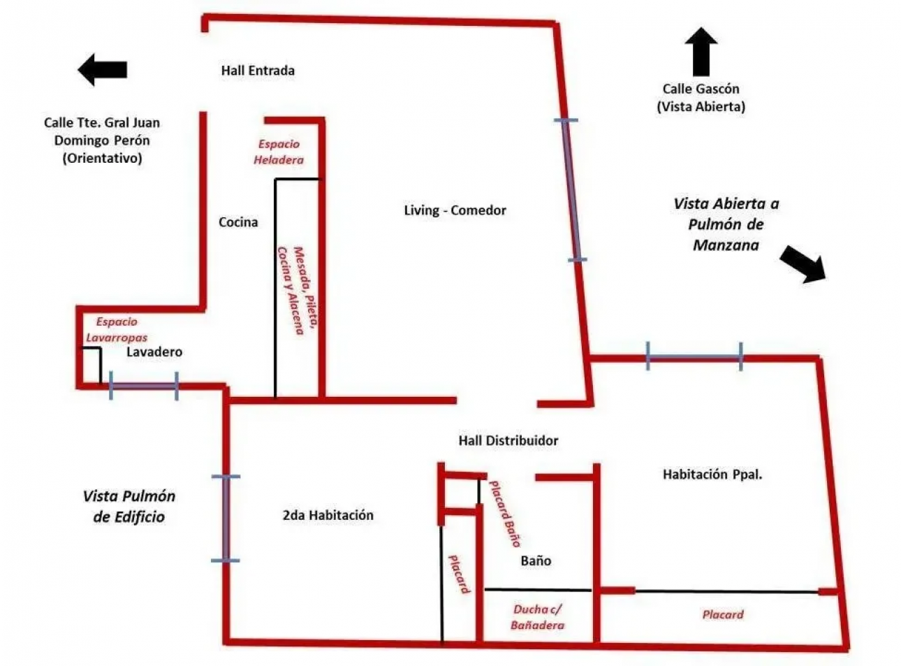 3 amb con baulera propia, 2 dorm y 1 baño, 57 m2