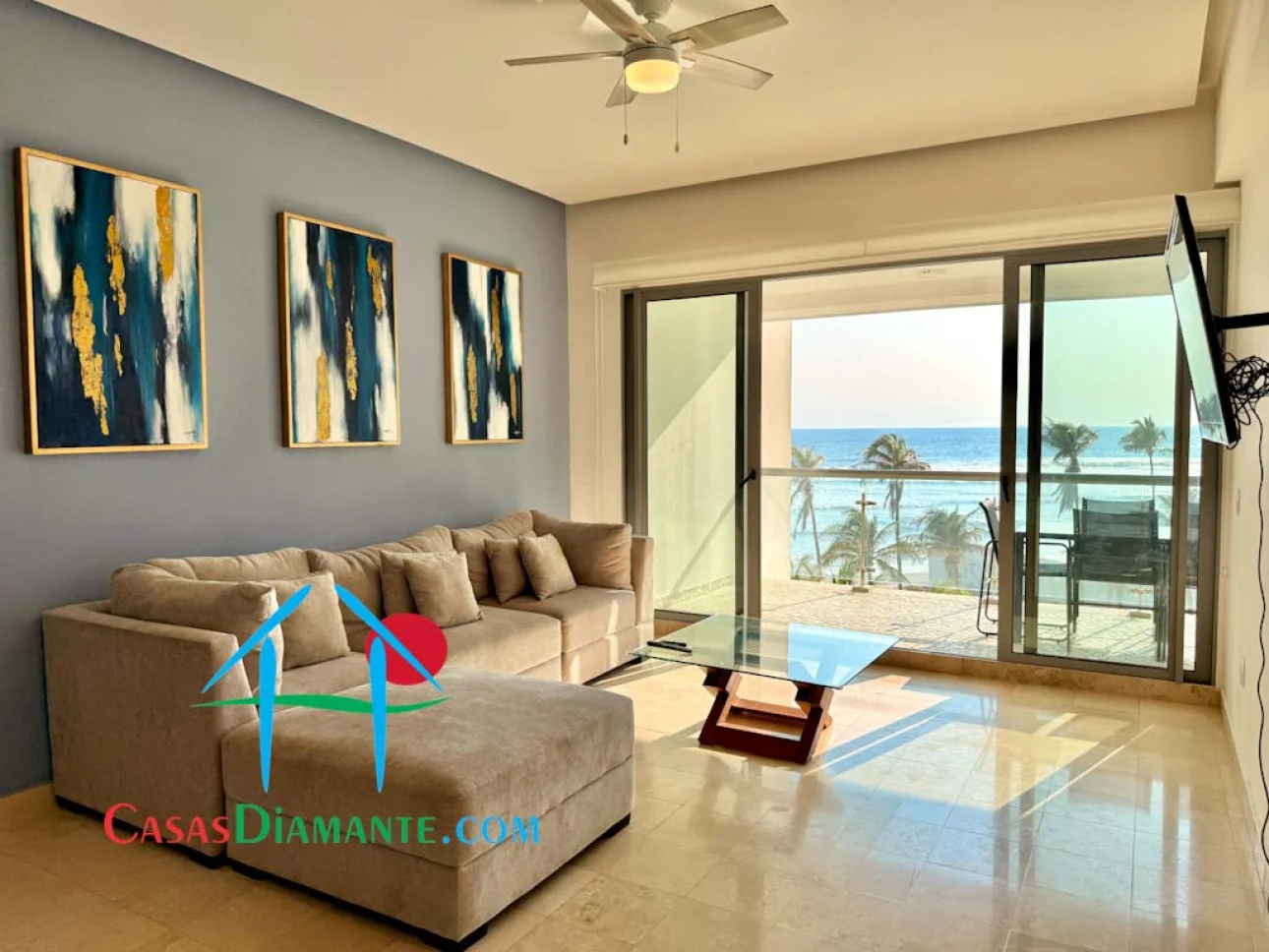 Departamento de playa con terraza y vista al mar